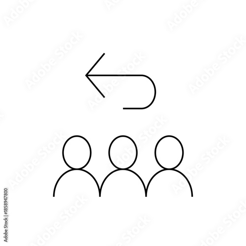 Group of people icon with return arrow symbol indicating population return, back to normal, or comeback concept illustration.