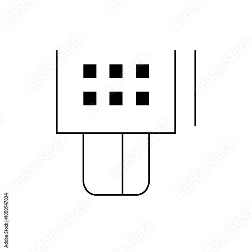 Abstract stylized representation of a modern POS terminal with a digital display and keypad input for transactions and commerce