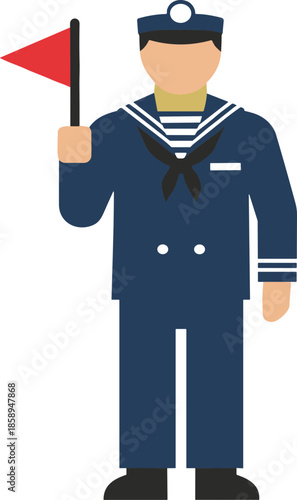 Minimalist Flat Style Sailor Man Holding Flag Character Illustration