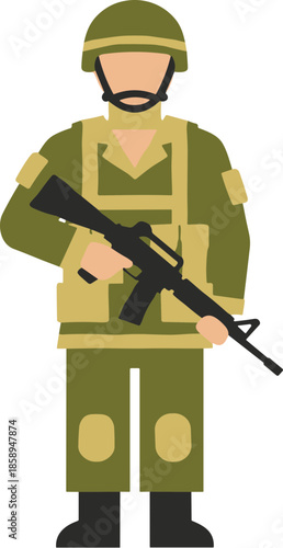 Minimalist Geometric Armed Forces Soldier Holding Rifle Military Icon