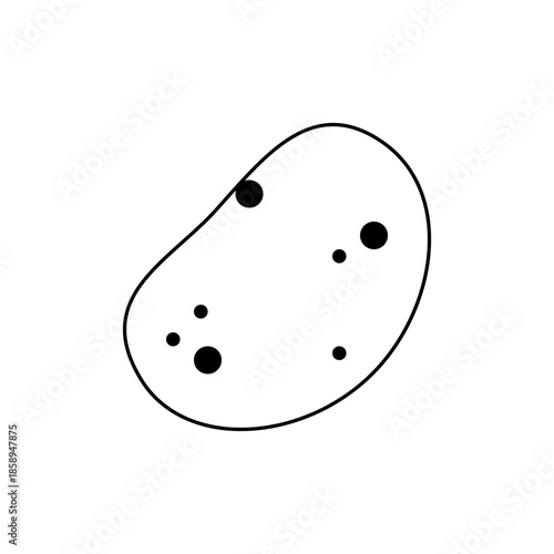 Simple Outline of a Potato with Small Black Dots Representing Sprouts or Eyes on a White Background, Minimalist Food Icon.