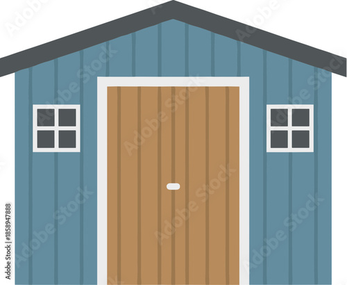 Simple Flat Design Wooden Garden Shed with Door and Window Illustration