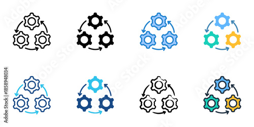 Process icons set multiple style collection. Editable stroke 
