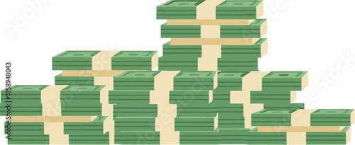 Flat Style Illustration of Stacks of Currency Notes and Bills Pile