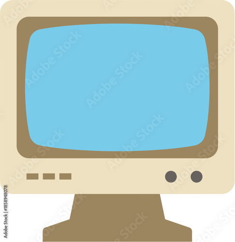 Flat Design Old Style Computer Monitor Retro Technology Illustration