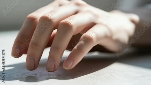 Close-up of a hand gently resting on a surface