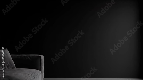 Minimalist Modern Living Room with Dark Walls and Sofa.