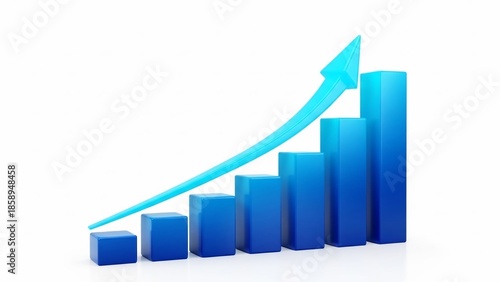 Free Download A vibrant 3D rendering of a blue bar chart with an ascending arrow, visually representing business growth, financial progress, and positive market trends. - GFXLoad