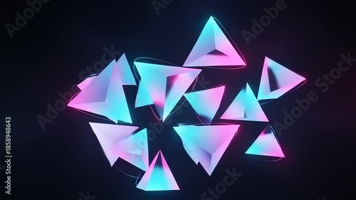 Colorful geometric shapes floating in dark space