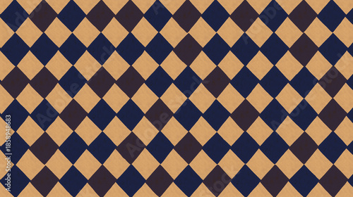 Seamless gold and navy diamond pattern ideal for elegant backgrounds, luxurious designs, stationery, gift wrapping, textiles, and home decor.