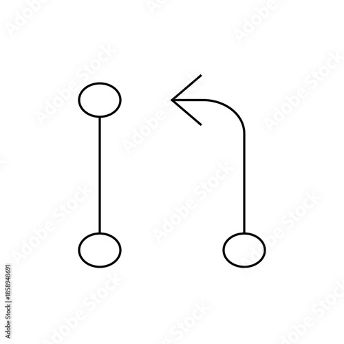 Simple Line Diagram Showing Two Connected Circles and a Curved Arrow Indicating Directional Change on a White Background.