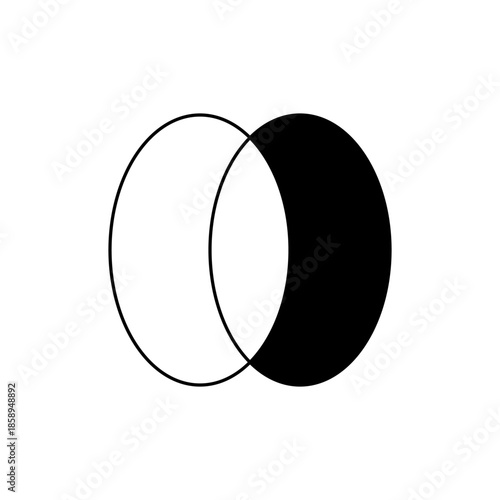 Two Overlapping Circles, One Partially Filled Black, Representing Data Sets and Relationships in Abstract Design