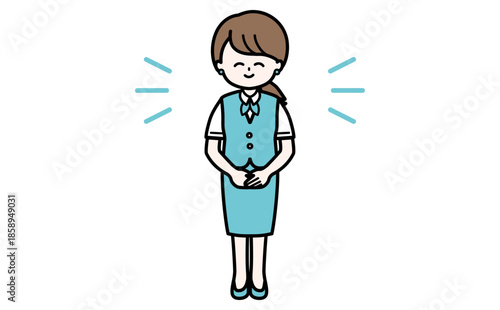 笑顔で丁寧に案内する女性スタッフの全身イラスト 受付・接客・説明・資料用素材