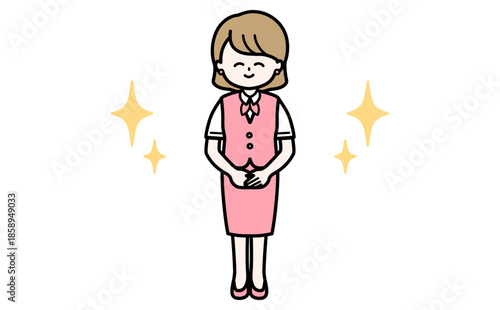 笑顔で丁寧に案内する女性スタッフの全身イラスト 受付・接客・説明・資料用素材