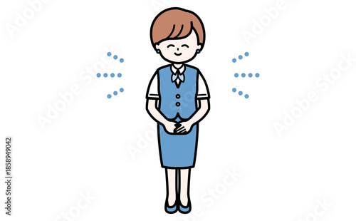 笑顔で丁寧に案内する女性スタッフの全身イラスト 受付・接客・説明・資料用素材