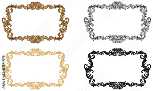 Set of vintage invitation frame design with detailed engraving ornament and text area. Hand drawn gothic classic frame baroque ornamental vector illustration collection