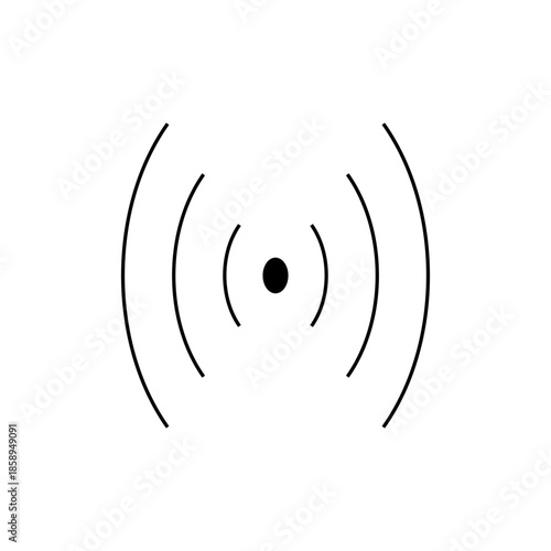 Central dot emitting concentric radio waves radiating outwards, a symbol for wireless communication and signal transmission on a clean background.