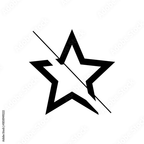 Outline of a Star with a Diagonal Line Crossing It, Representing Rating Off or Cancellation, Isolated on White Background