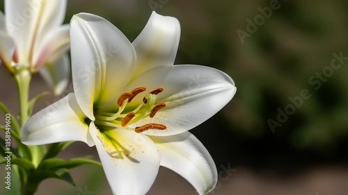 Close-up of a white lily flower in a garden setting