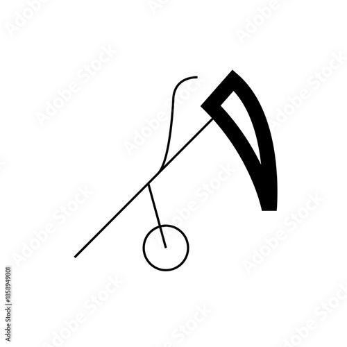 Stylized Grim Reaper Silhouette with Scythe Raising in a Dynamic Pose, Isolated on a White Background, Representing Mortality and the End