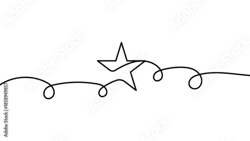 Continuous one line star illustration, minimalist wish and success concept, simple linear vector design