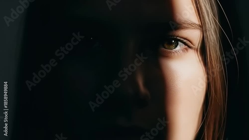 Close-up of a woman's face with dramatic lighting