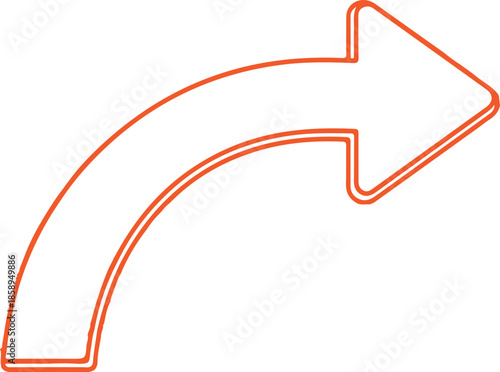 A bright orange vector icon of a thick, curved arrow pointing to the right, representing a turn, a transition, or a "next" action in a sequence.