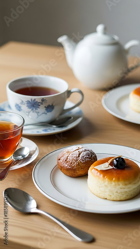 Wallpaper Mural Delicious pastries and tea on wooden table Torontodigital.ca