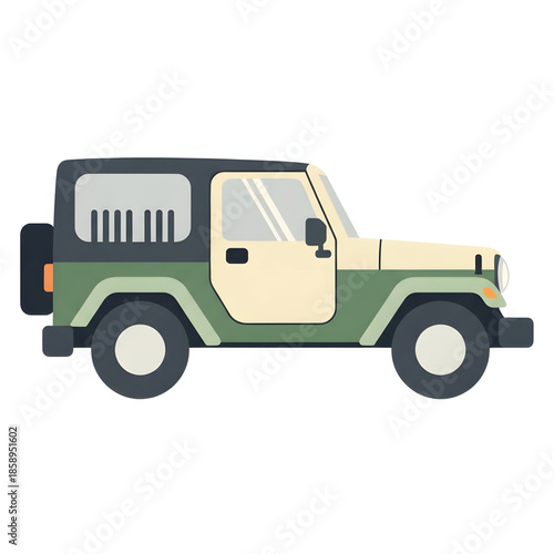 Green and Beige Off-Road Vehicle Illustration with Dark Windows