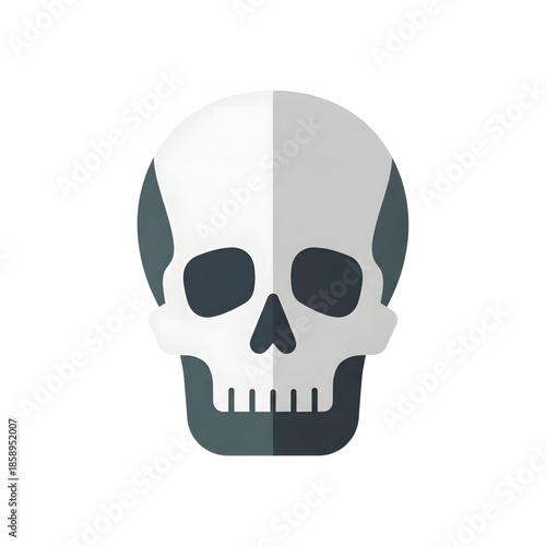 A simplified flat graphic illustration of a human skull, a universal symbol of mortality and danger