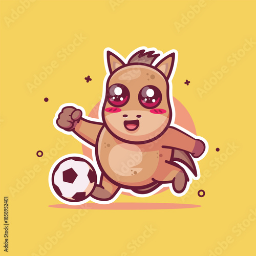cheerful horse animal character mascot playing football isolated cartoon