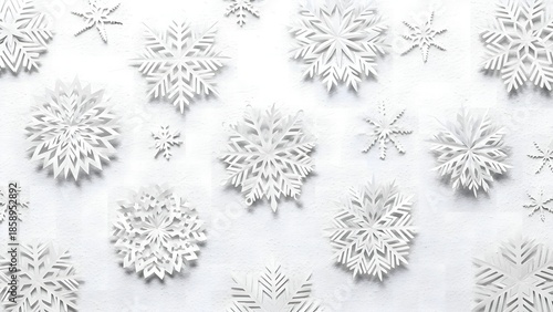 Minimal White Christmas Flat Lay with Snowflakes