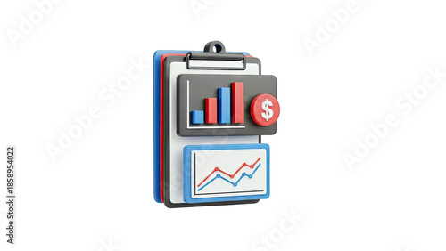 3D Financial Report and Analysis Clipboard