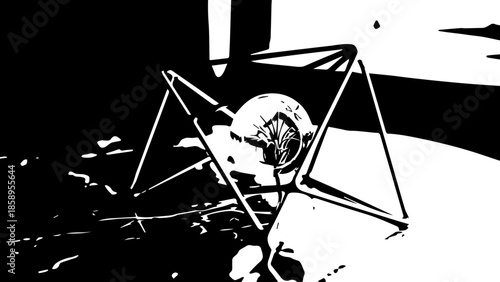 Modern Minimalist Home Decor Gold Geometric Sculpture with Air Plant in Glass Sphere on Marble Table