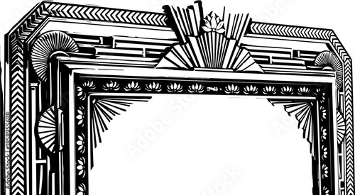 Close up Detail of an Ornate Gold Art Deco Mirror Frame with Lotus Flower and Fan Details