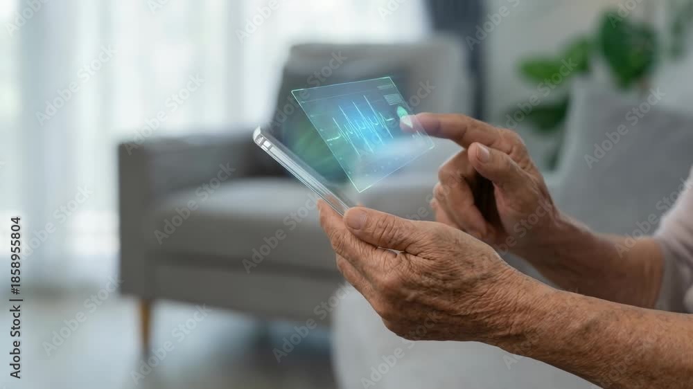 custom made wallpaper toronto digitalelderly heart care routine concept. Elderly Hands Embrace Technology for Heart Care Monitoring Daily Health Routine for Enhanced Well being