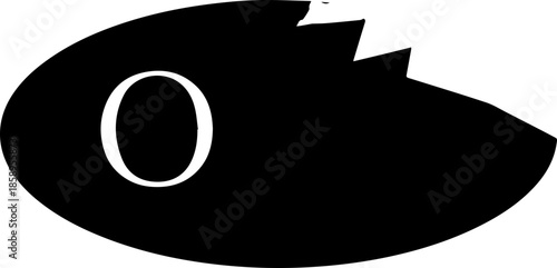 Letter O inside a black oval with low-poly gray geometric shading, modern alphabetical logo element