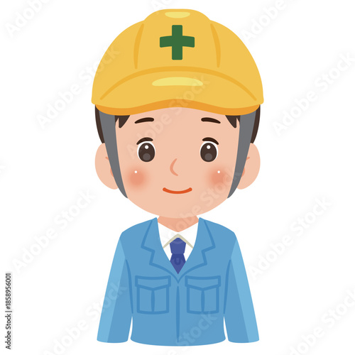 作業服を着てヘルメットを被った男性　上半身イラスト／Man wearing work clothes and a safety helmet, upper body illustration