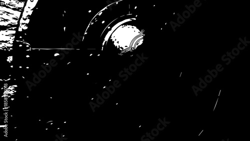 Close-up of an Ancient Weathered Wooden Viking Shield with Iron Reinforcement and Engraved Boss