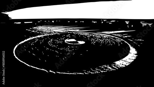 Aerial View of Mysterious Crop Circles Patterned in a Golden Wheat Field at Golden Hour