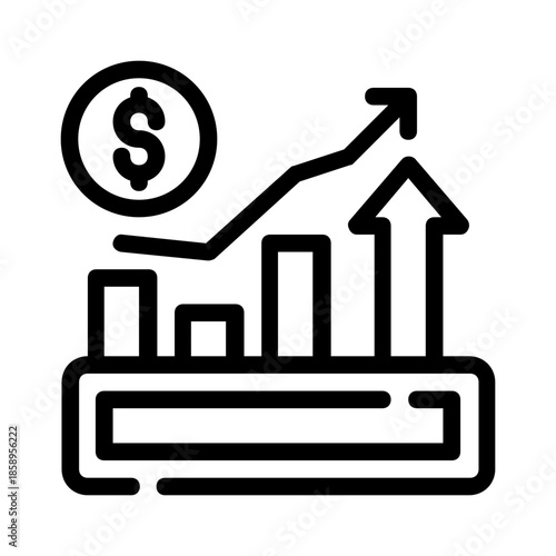 Dollar sign growth chart showing upward trending lines, useful for finance, business, investments, economics concepts in presentations, reports.
