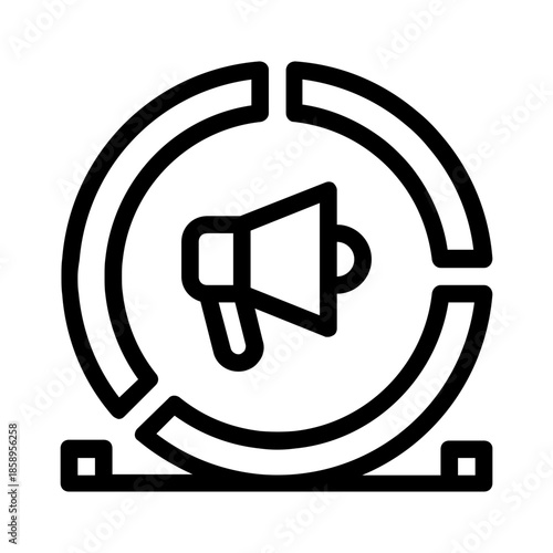 Megaphone inside a dynamic circle frame, perfect for social media announcements or communicationrelated designs. Ideal for sharing messages loudly and boldly.
