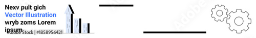 Business growth, strategy planning, process optimization, team collaboration, data analysis, innovation. Graph showing rising bars, gears progress. Business growth and strategy planning concepts