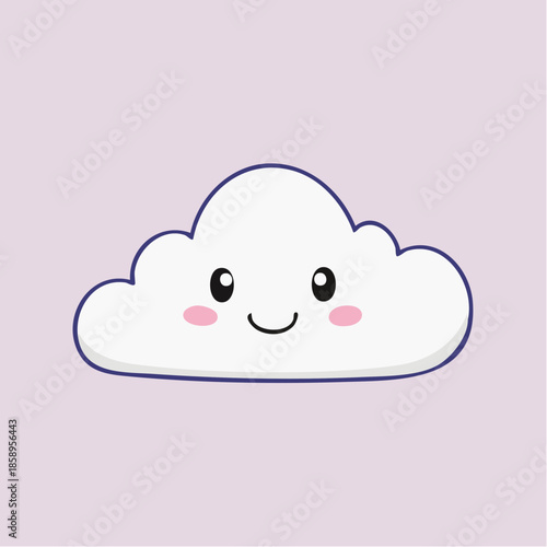 Cute cartoon cloud with a smiling face and rosy cheeks on a light purple background.