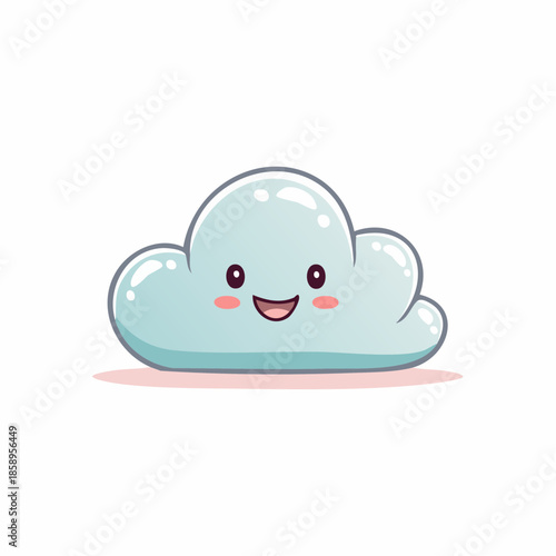 Cute cartoon cloud with a smiling face and rosy cheeks, isolated on white.