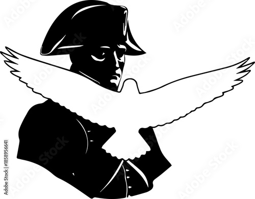 Napoleon Bonaparte with soaring dove, a symbol of peace and freedom in vector format, perfect for historical designs and patriotic themes