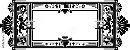Elegant heraldic frame with royal lions and fleur-de-lis for invitations, certificates, and announcements adding a touch of vintage nobility and class