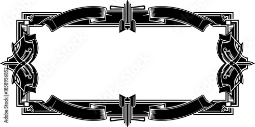 Elegant art deco frame with black ribbons for stylish invitations and timeless designs, perfect for vintage themes and sophisticated layouts with a classic flair