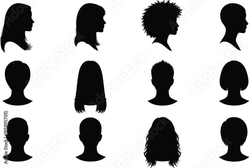Diverse mega set of professional silhouettes including business people, medical staff, laborers, inclusive community icons, and circular user profile avatars