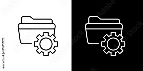 Folder and gear icon representing file management and settings, ideal for data organization and system configuration